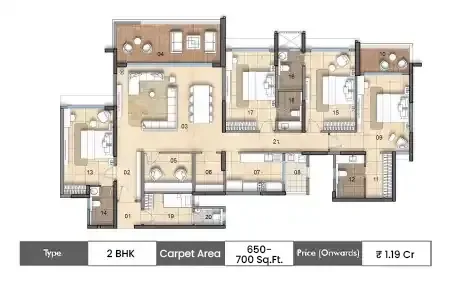 Godrej City Panvel Floorplan 2 BHK 650 - 700 SqFt